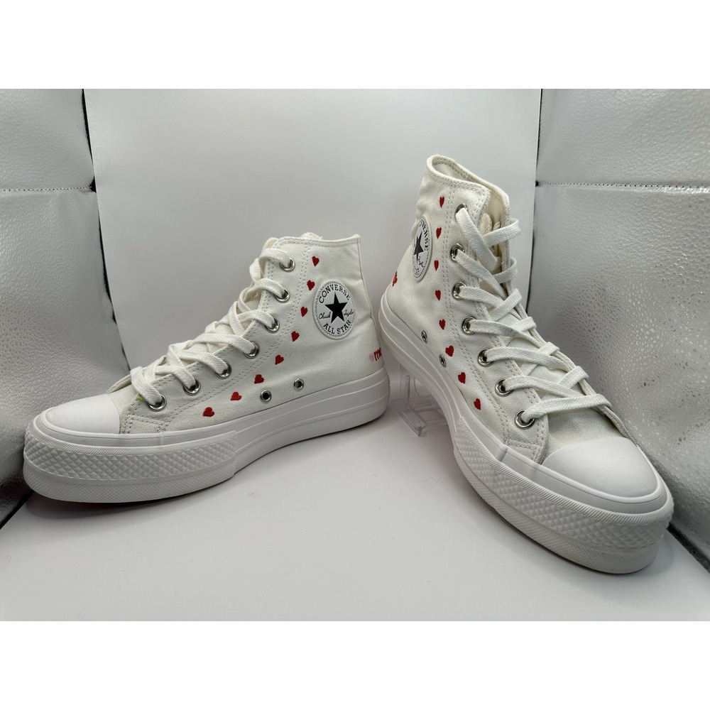 Converse Chuck Taylor All Star Lift Platform High Embroidered Hearts White 8